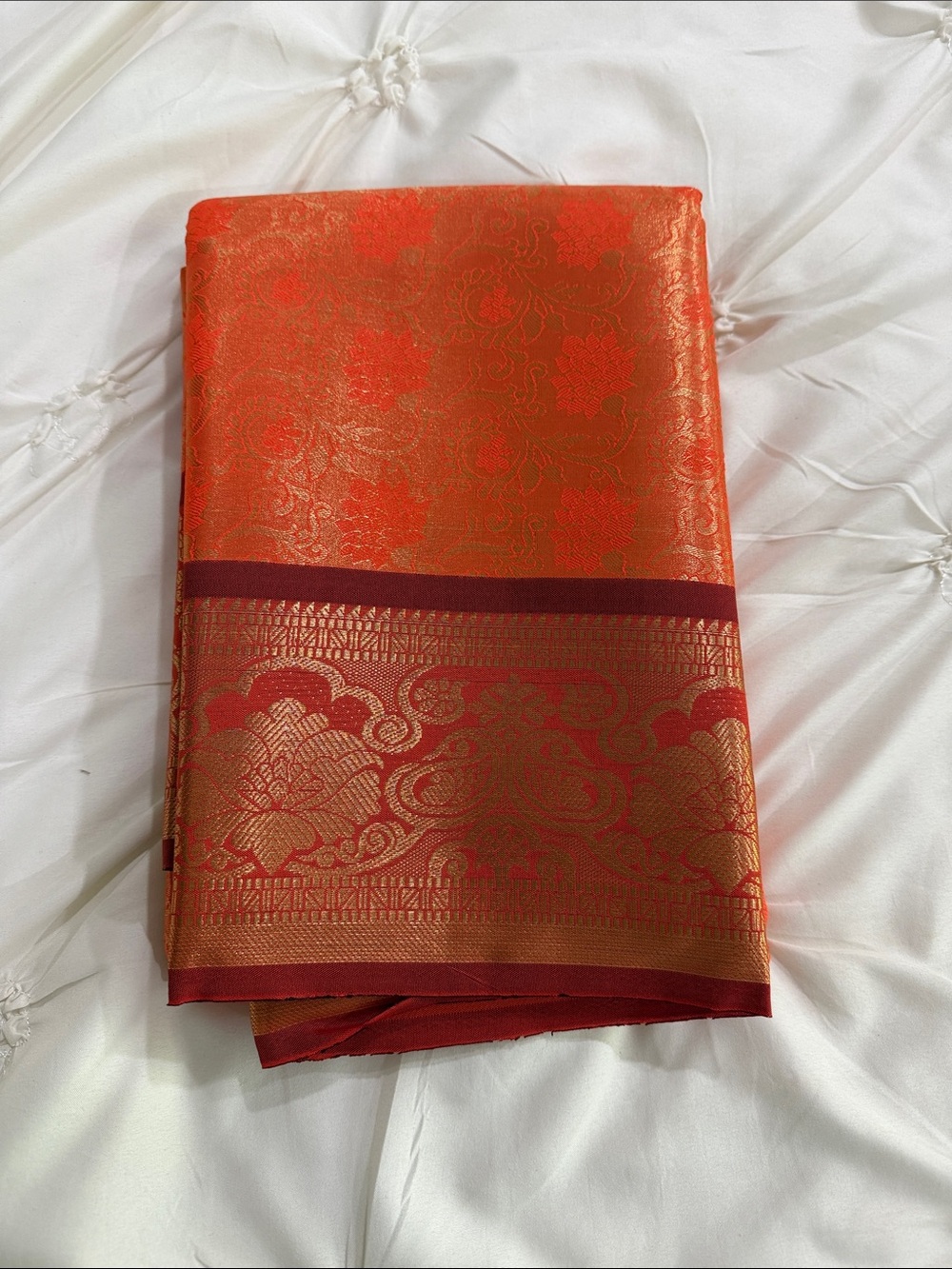 Elegant Rust Orange and Gold Silk Saree